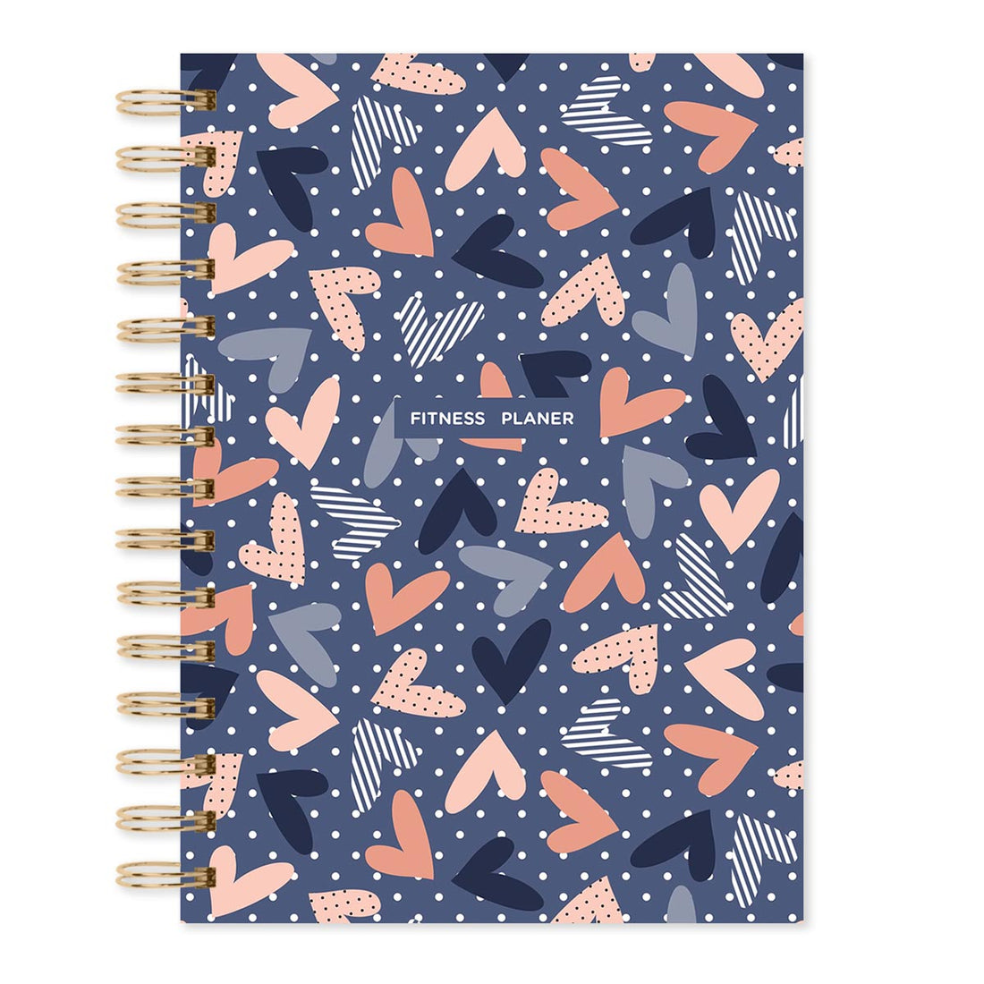 Fitness planer naslovnica plava pozadina sa šarenim srcima