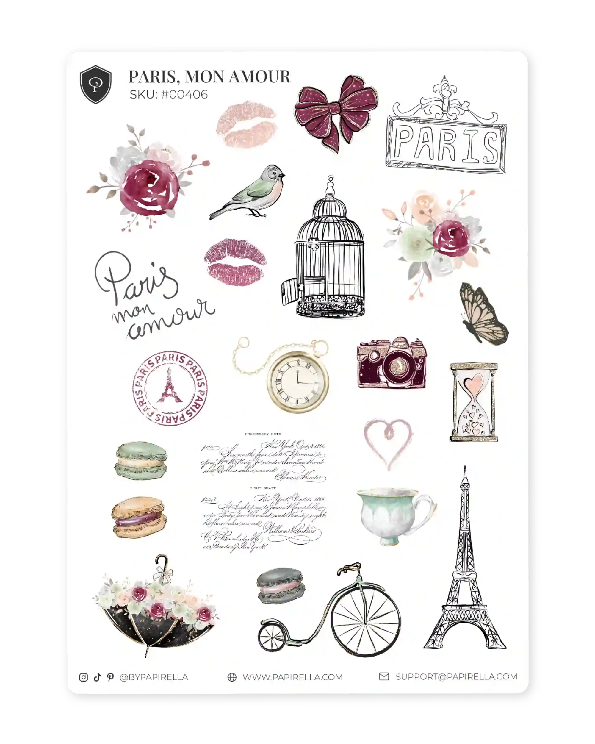 Naljepnice za planer Paris Mon Amour ilustracije