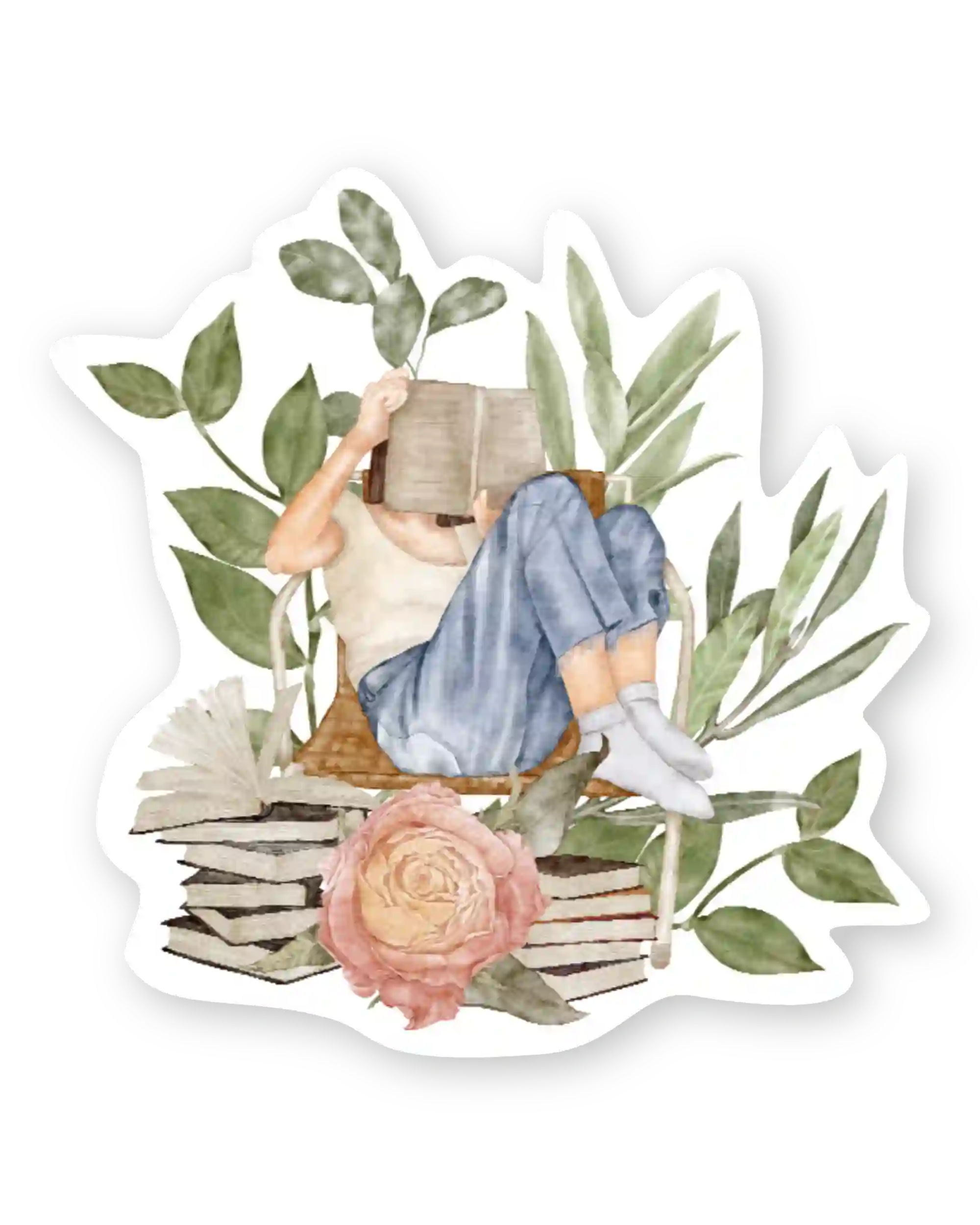 Naljepnice za planer Litterary Lady ilustracije detalj djevojka čita i sjedi među knjigama