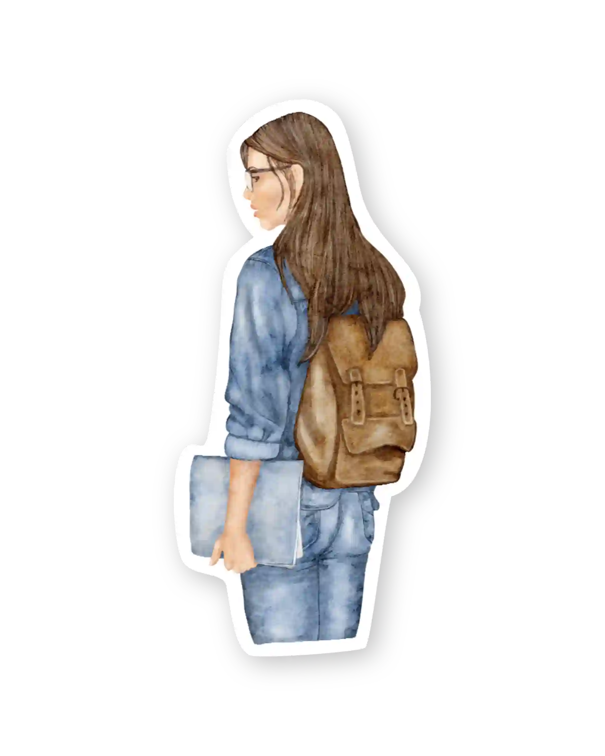 Naljepnice za planer Litterary Lady ilustracije detalj djevojka s ruksakom na leđima i bilježnicom