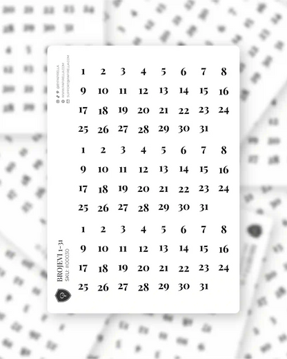 Naljepnice za planer brojevi 3 seta od 1-31 detalj list sa brojevima za datume