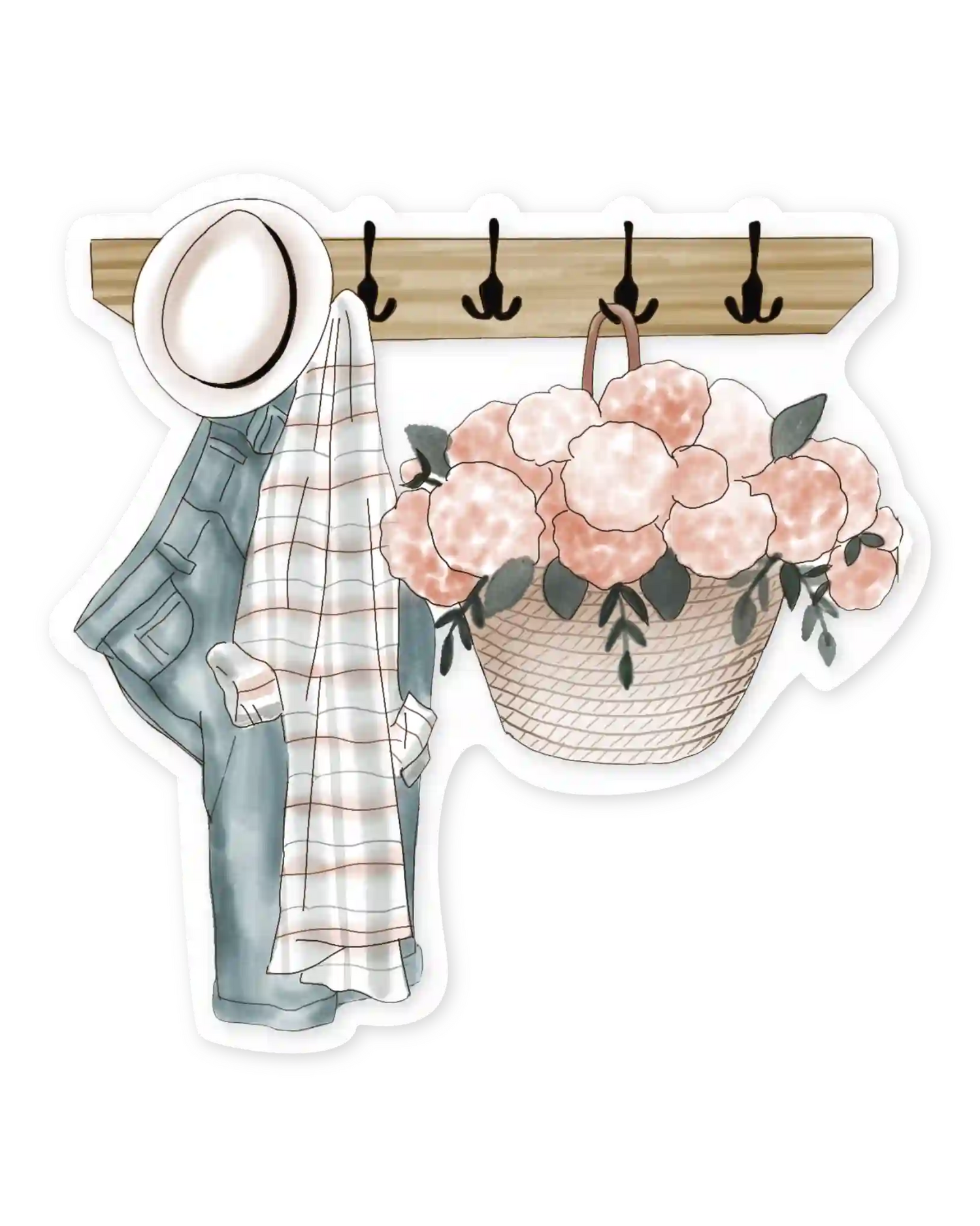 Naljepnice za planer Flowers Always ilustracije detalj vješalica za garderobu i košarica s cvijećem