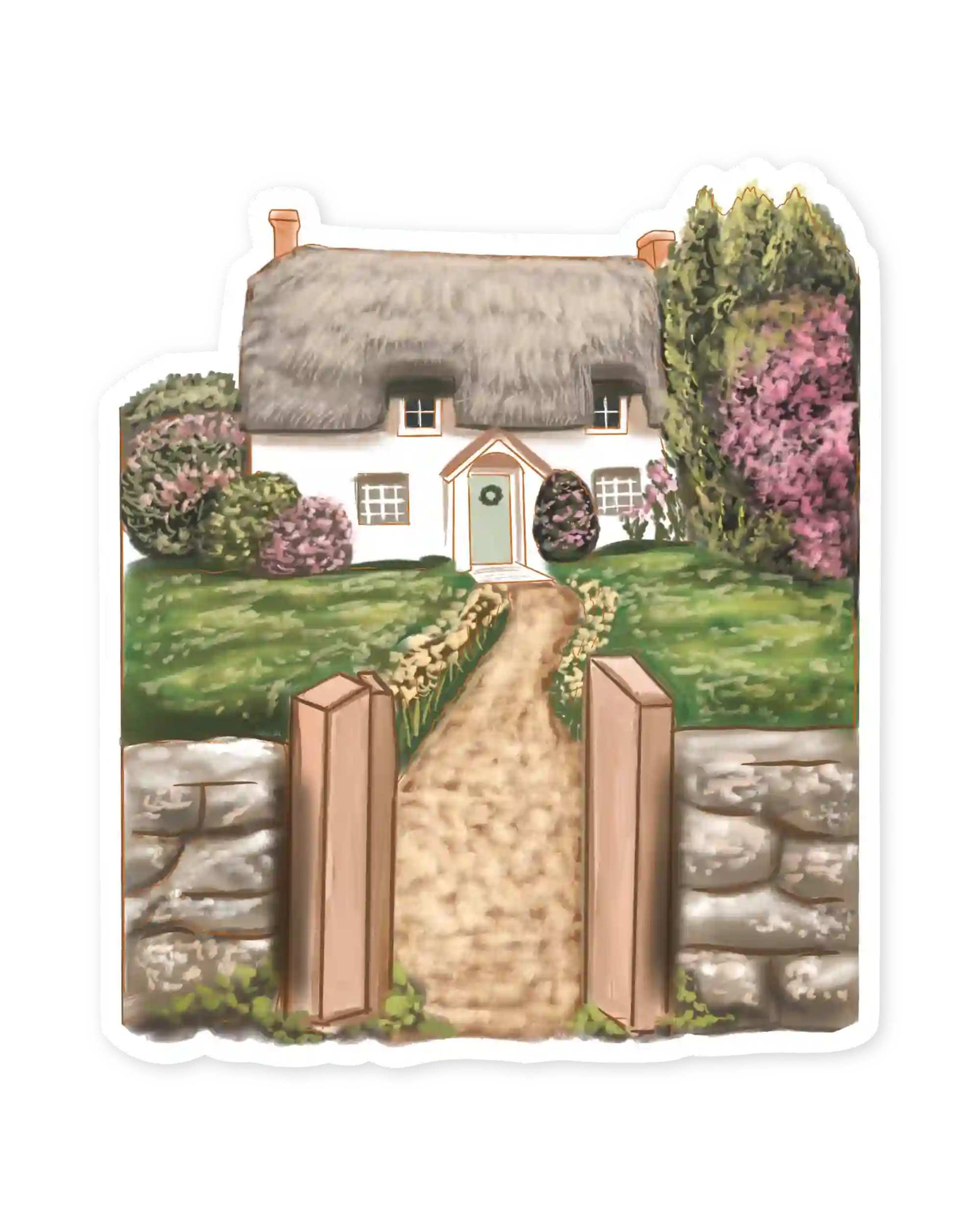 Naljepnice za planer Signd of spring, ilustracija detalj kuća sa vrtom na selu