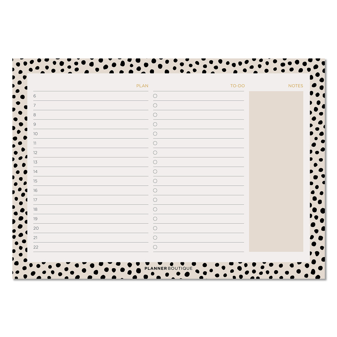 Stolni planer, dnevni raspored, dizaj sa crno bijelim točkicama, Planner Boutique