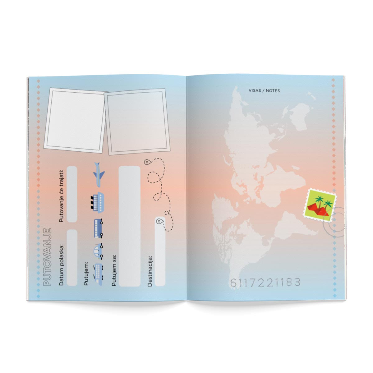 Putovnica za male avaturiste, unutrašnjost za detalja putovanja, ilustracija palme - planner boutique