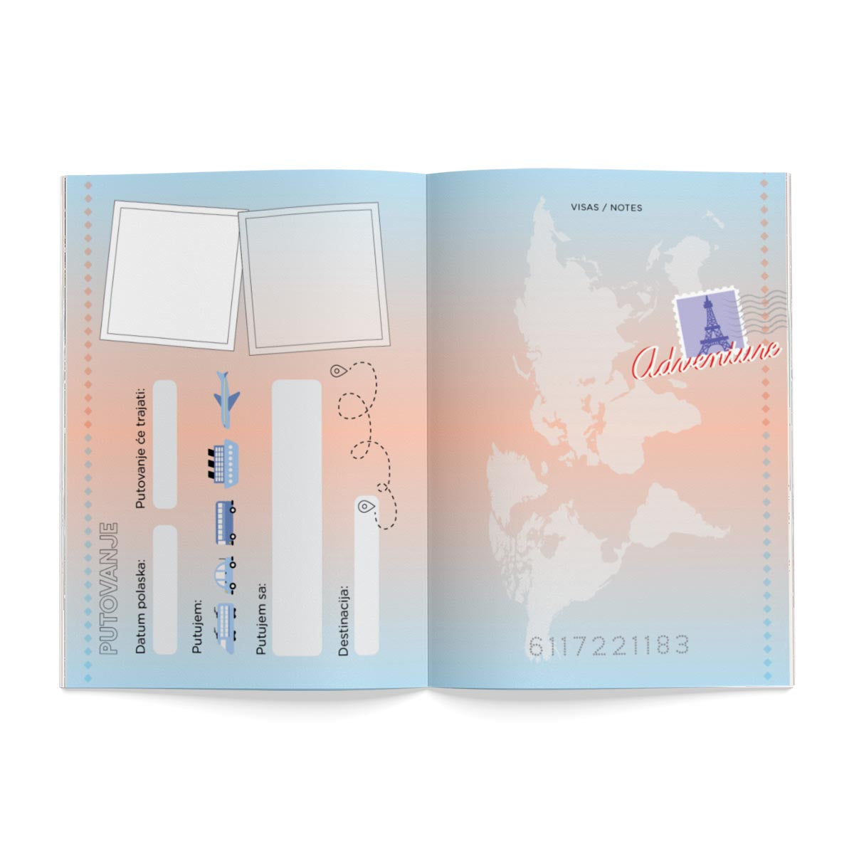 Putovnica za male avaturiste, unutrašnjost za detalja putovanja, ilustracija Eiffel toranj - planner boutique