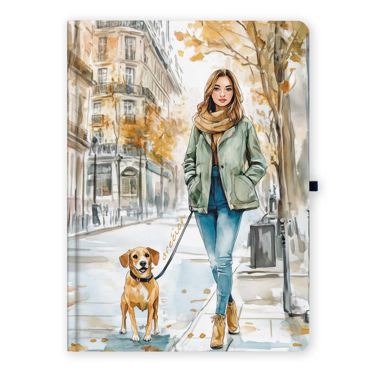 Ilustracija žene koja šeta sa psom