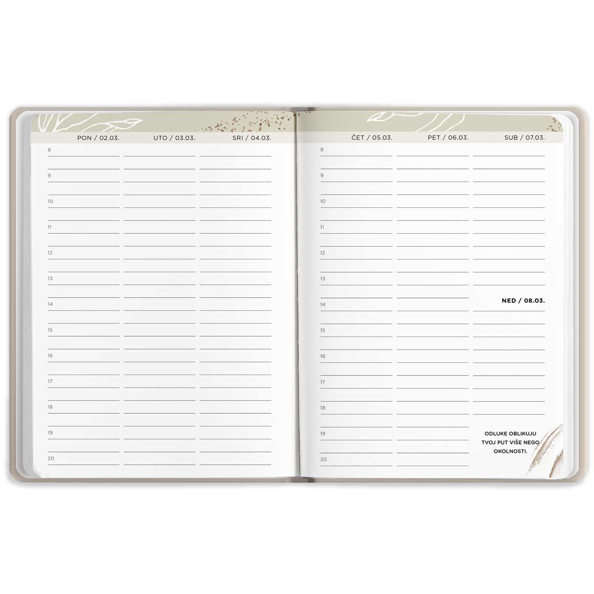 Unutrašnjost Ženskog rokovnika, rubrika tjedni planer ožujak