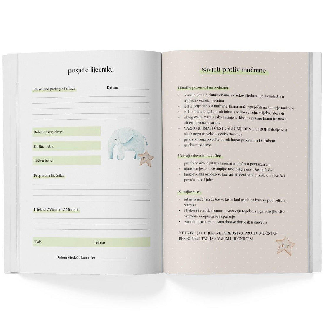Dnevnik trudnoće i bebin dnevnik - rubrika posjete liječniku i savjeti protiv mučnine u trudnoći.