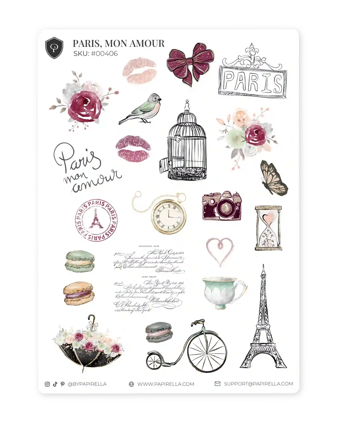 Naljepnice za planer Paris Mon Amour ilustracije 