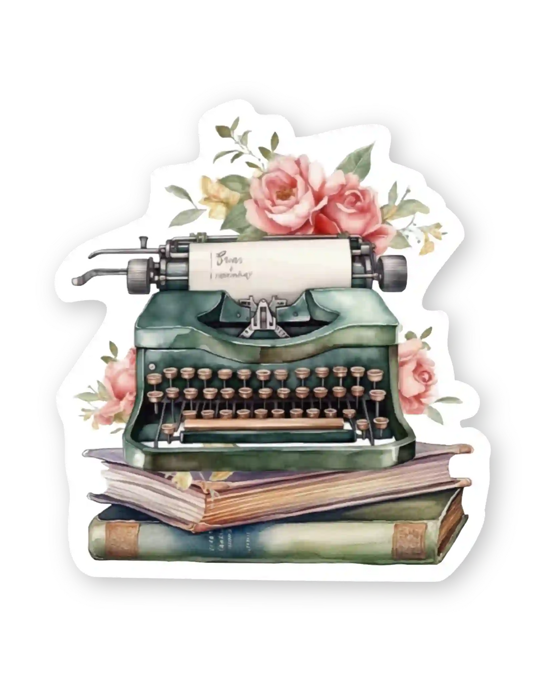 Naljepnice za planer Sttoryteller detalj pisaća mašina na knjigama i cvijeće