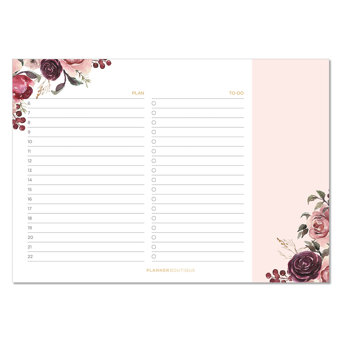 Stolni planer sa uzorkom cvijeća u pink tonovima, dimenzija A5, dnevni raspored, planner boutique