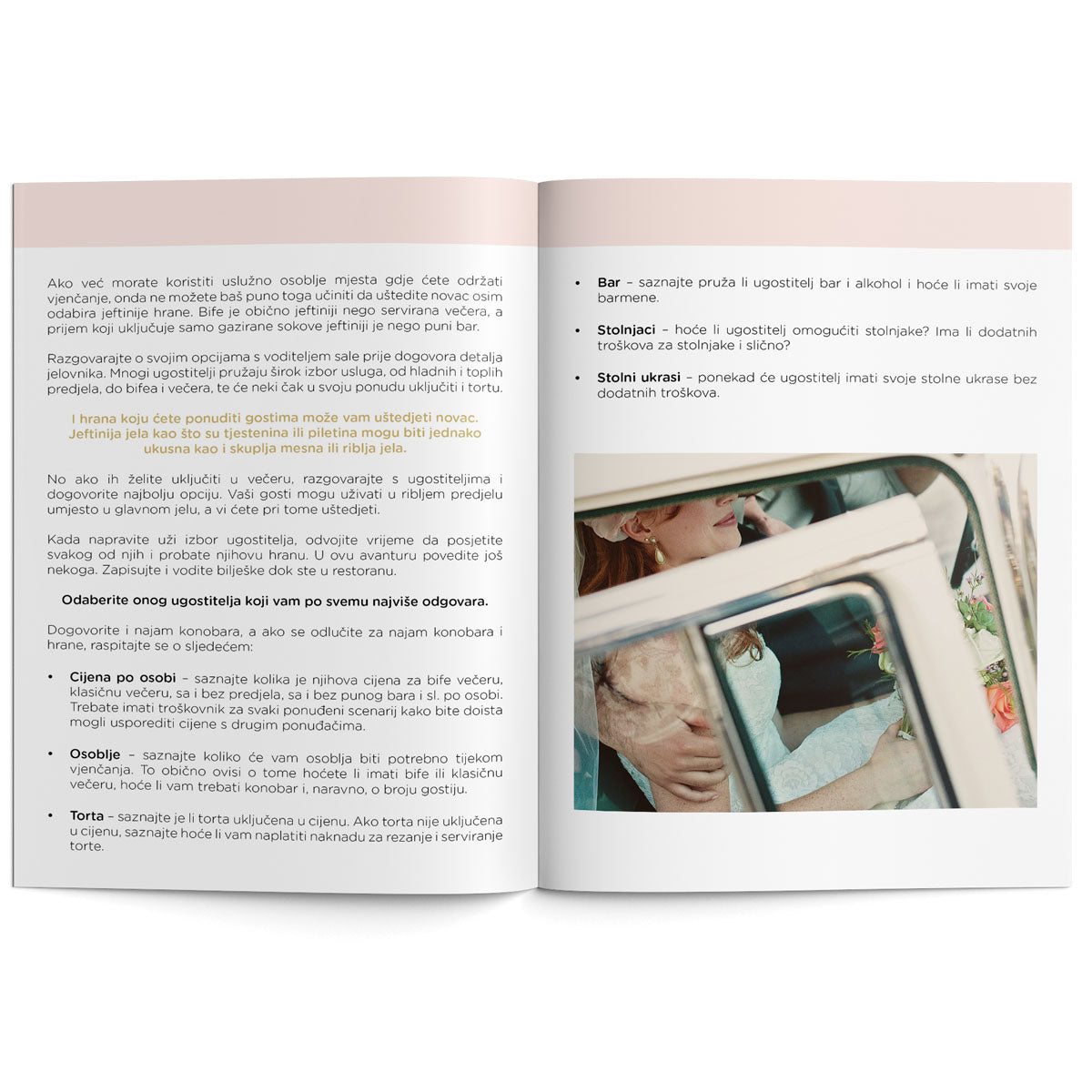 Stress free bride to be knjižica sa savjetima za vjenčanje, planner boutique, kako izabrati hranu za vjenčanje