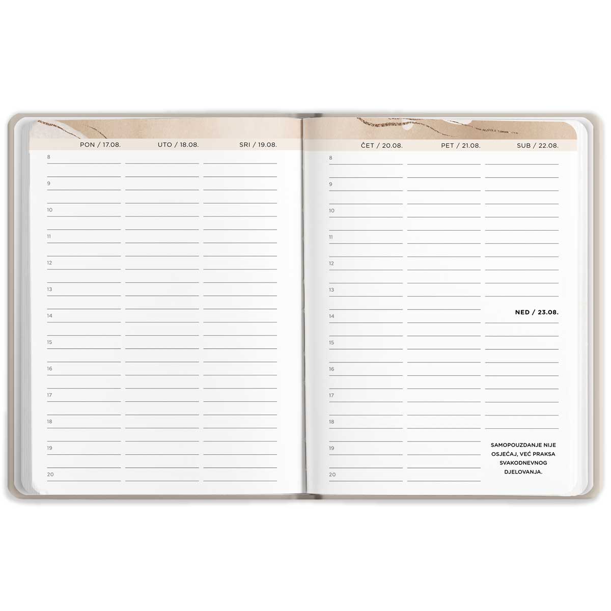 Unutrašnjost Ženskog rokovnika, rubrika tjedni planer kolovoz