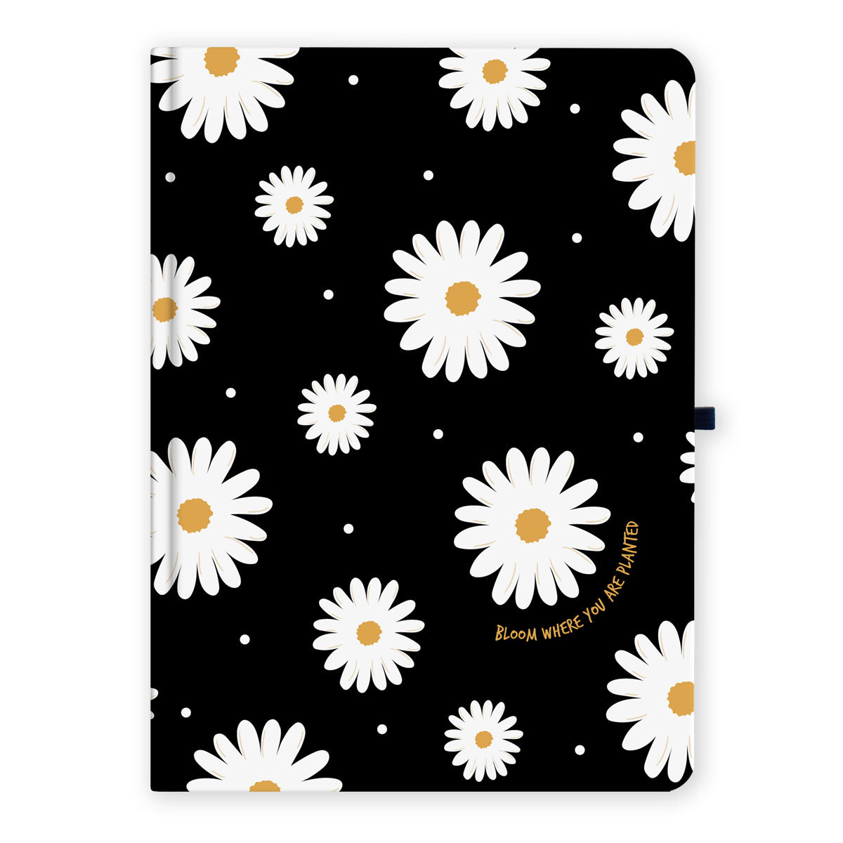 Ženski rokovnik 2023 s motivima tratinčice, crni sa bijelim cvjetovima. mala dimenzija za torbicu, 224 stranice