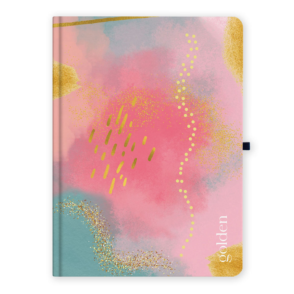 Ženski rokovnik 2023, naslovnica Golden, dizajn roza tirkizni sa zlatnim detaljima. Rokovnik sa datumima, dimenzija 16,3 cm x 11,7 cm